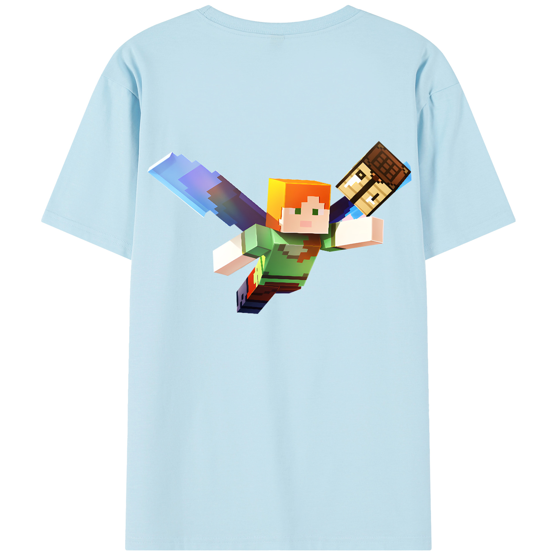 （画像用） マインクラフト ブロックの世界 Minecraft MC Block world 綿100％半袖Tシャツ（背面プリント）